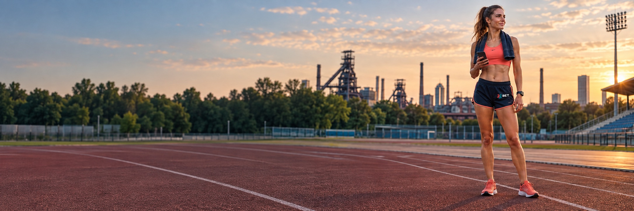 Běžkyně s telefonem na atletickém stadionu