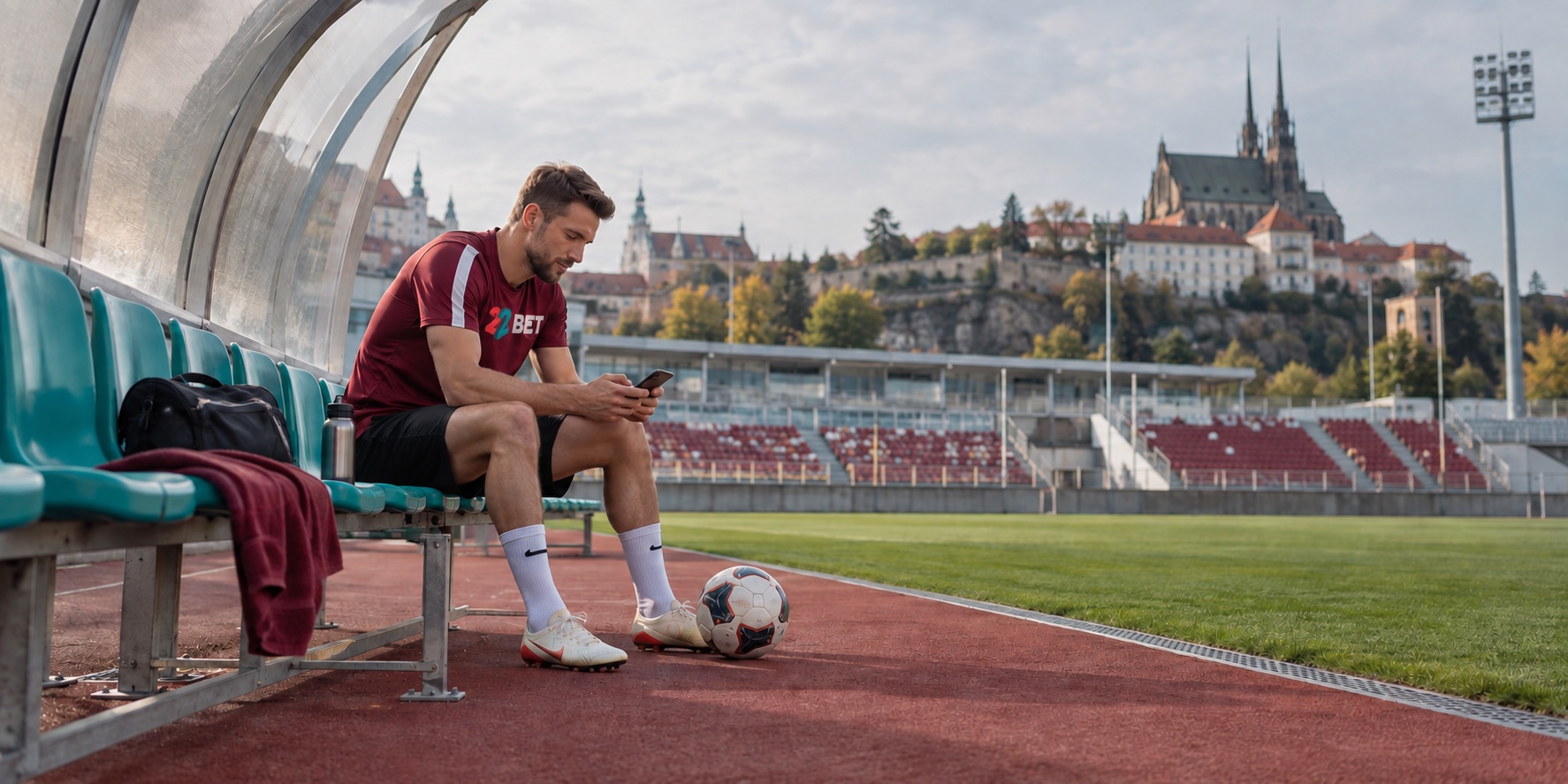 Fotbalista odpočívá po tréninku v Brně